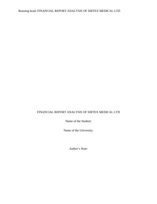 Financial Report Analysis of Sirtex Medical Ltd_1