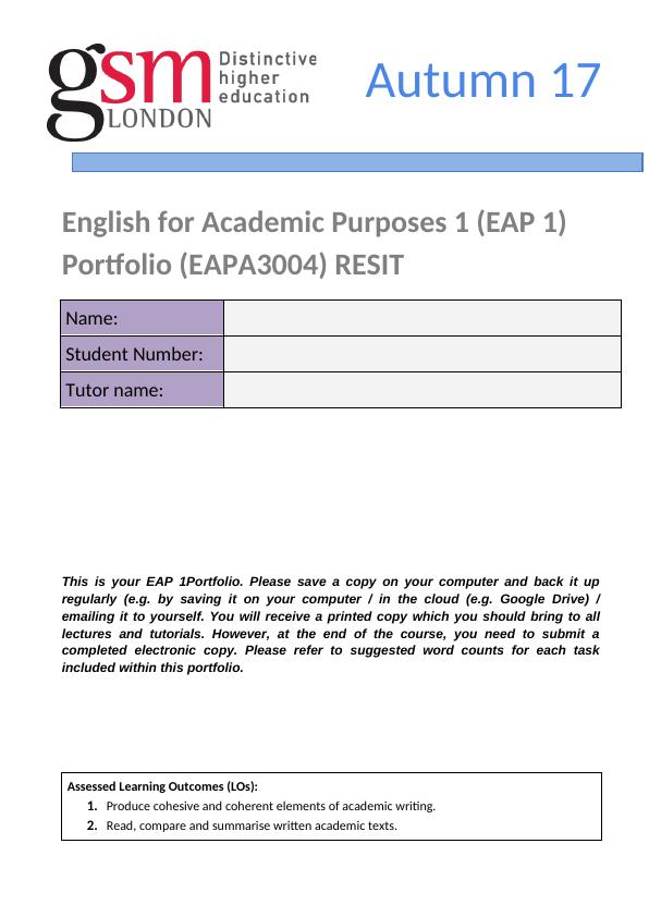 EAPA3004 : English for Academic Purposes  : Assignment_1