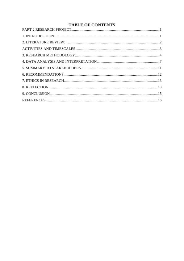 The implication of digital technology on business functions of SMEs PART 2 RESEARCH PROJECT TABLE OF CONTENTS_2