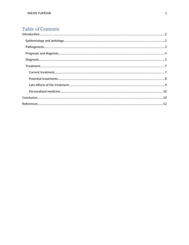 WILMS Tumour 0 Wilms Tumour [Document subtitle] [DATE] WILMS Tumour 1 ...