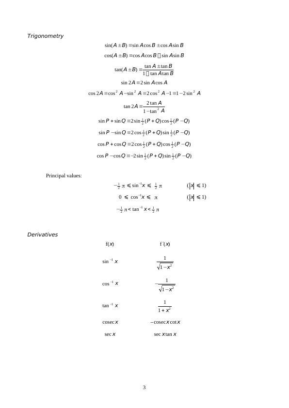 Cambridge Pre-U Revised Syllabus: List of Formulas and Statistical Tables_3