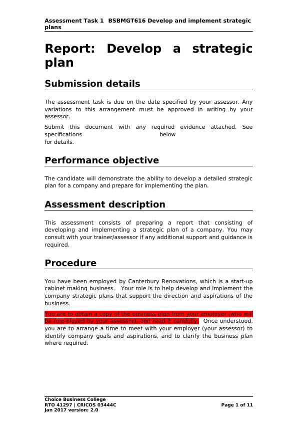Assessment Task 1 BSBMGT616 Develop and Implement Strategic Plans_1