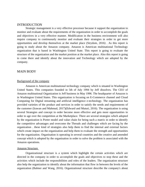 Strategic Management of Amazon