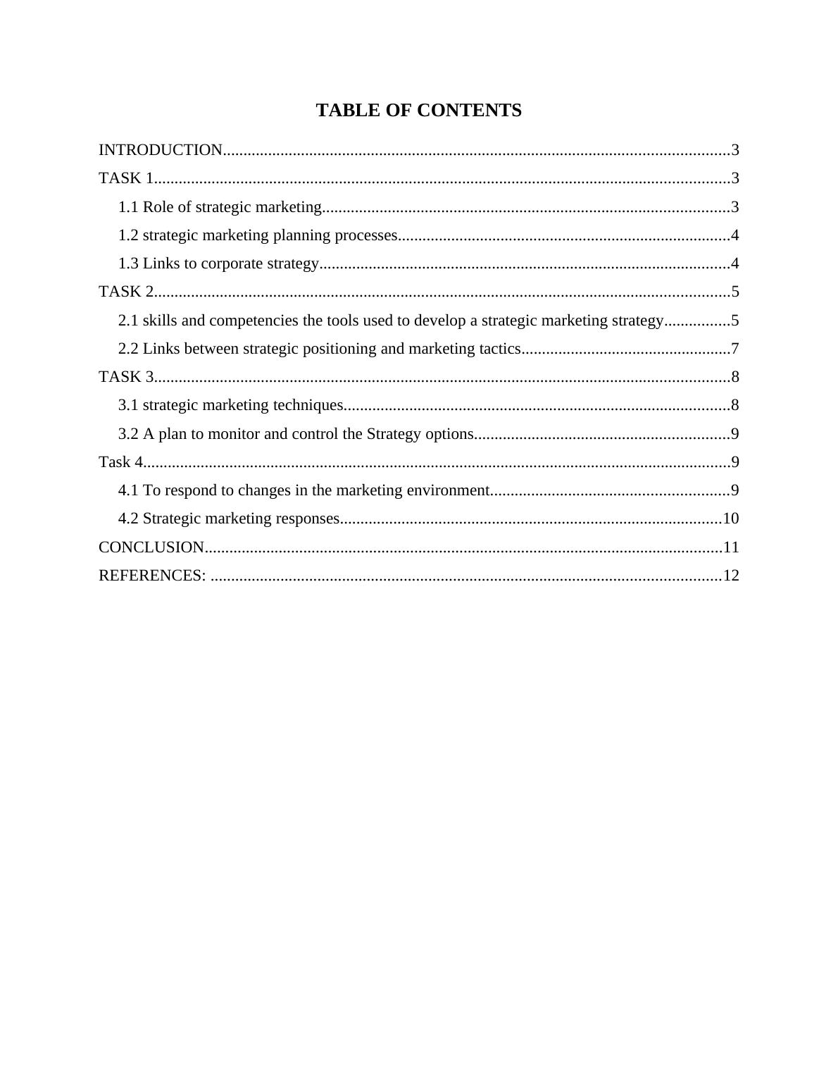 Strategic Marketing Management Planning TABLE OF CONTENTS INTRODUCTION_2