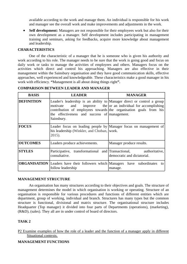 Report of Leadership and Function of Manager - Sainsbury limited_4