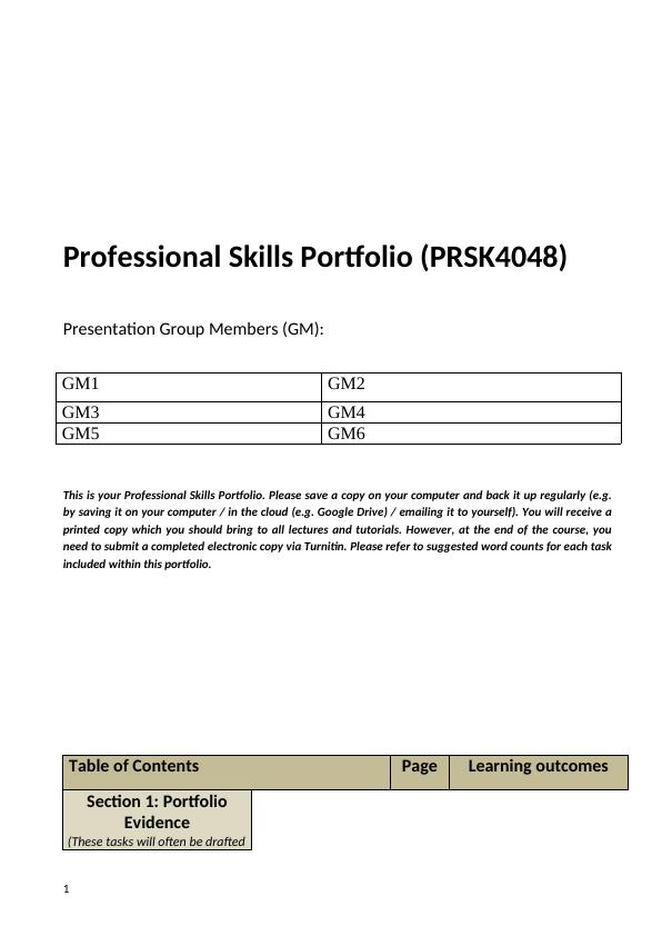 Professional Skills Portfolio (PRSK4048) : Assignment_1