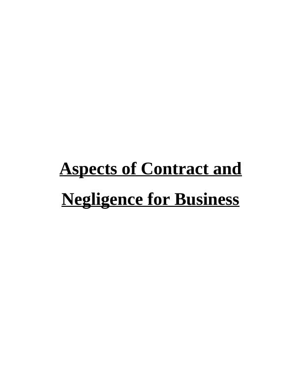 Aspects of Contract & Negligence for Business Assignemnt_1