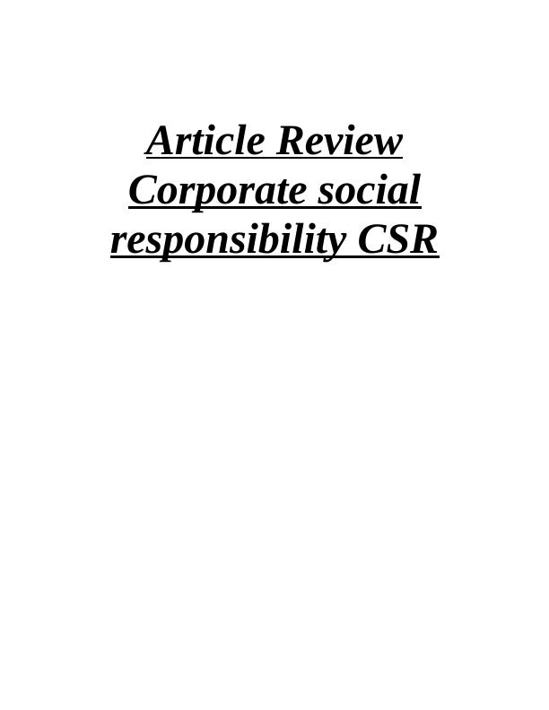 Corporate Social Responsibility: A Review of Two Articles_1