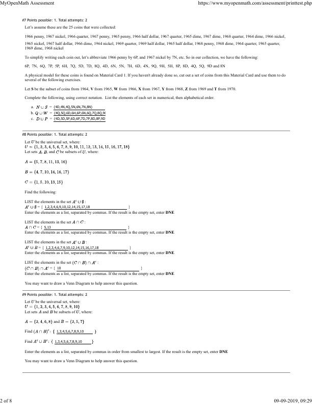 MiraCosta College: MyOpenMath Assessment - Math Concepts