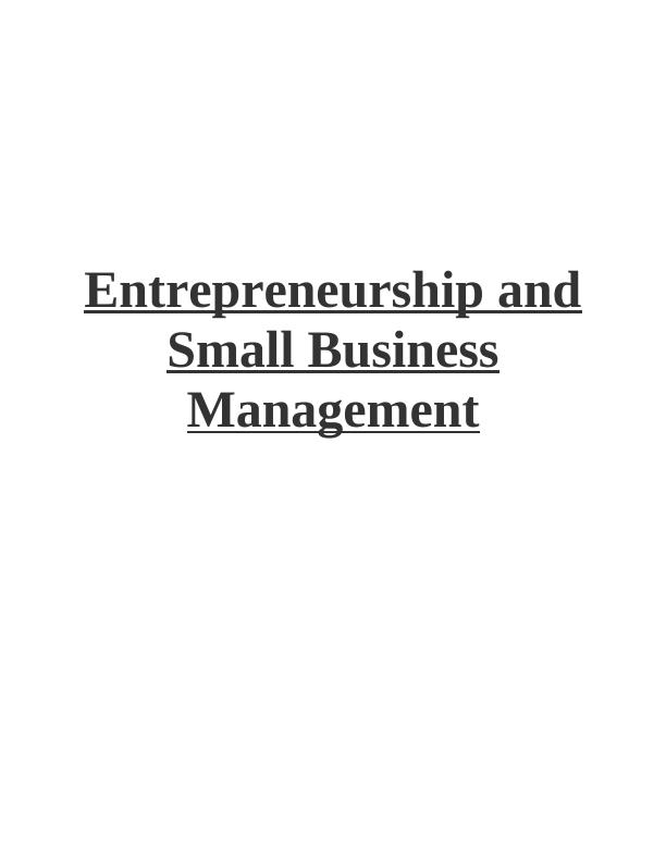 (PDF) Entrepreneurship and Small Business Management Project | Assignment_1