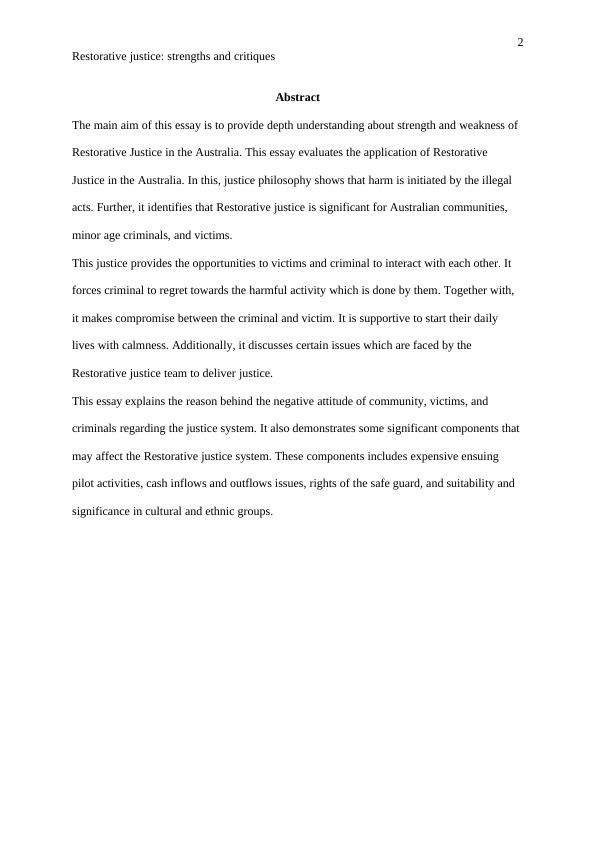 Essay on the Application of Restorative Justice in the Australia_2