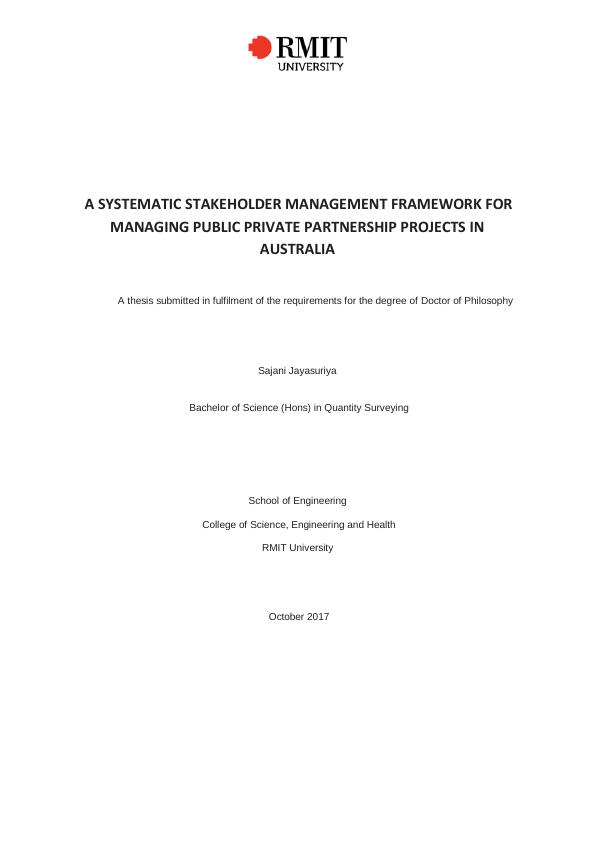 A SYSTEMATIC STAKEHOLDER MANAGEMENT FRAMEWORK FOR MANAGING PUBLIC PRIVATE PARTNERSHIP PROJECTS IN AUSTRALIA_1