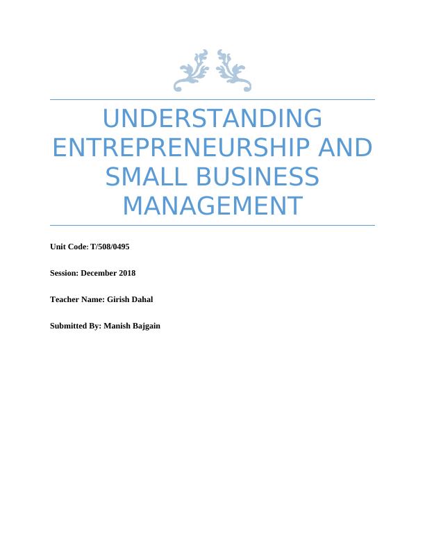 Understanding  Entrepreneurship   and small business management Assignment_1