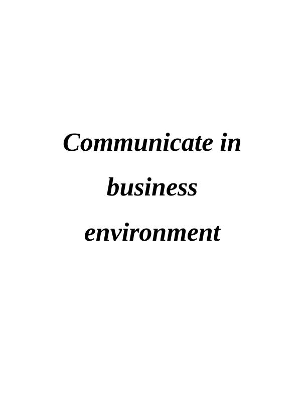 Communication in Business Environment_1
