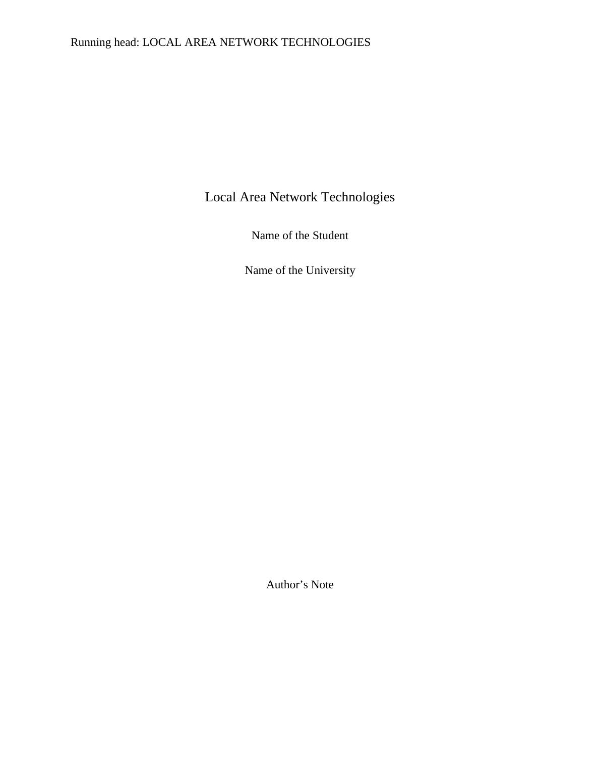 Local Area Network Technologies Assignment 2022_1