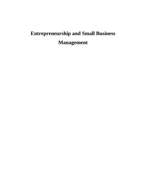Sample Report on Entrepreneurship And Small Business Management_1
