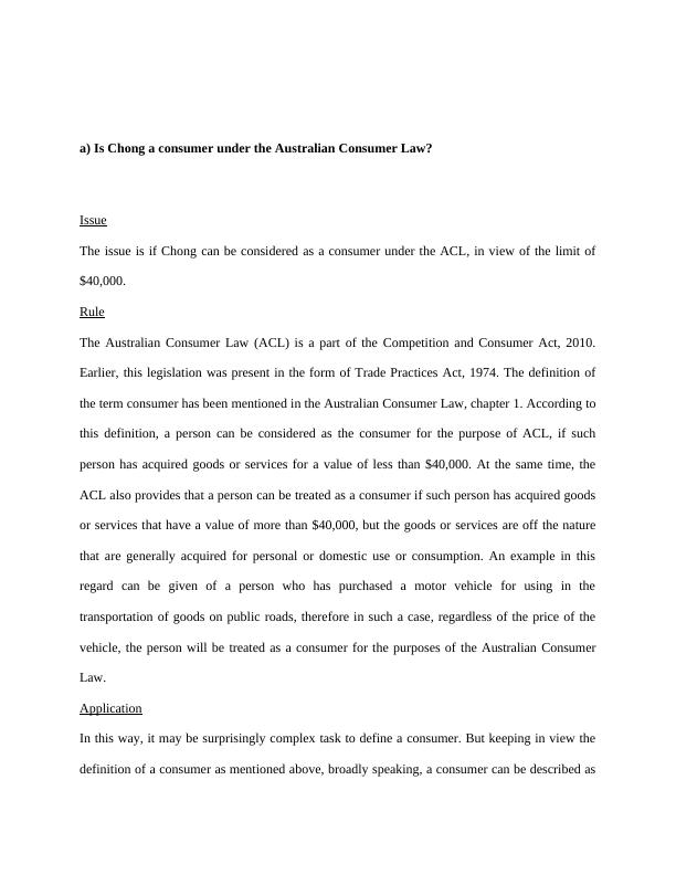 Is Chong a consumer under the Australian Consumer Law?_1