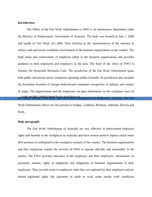 Fair work Ombudsman of Australia Assignment PDF_2