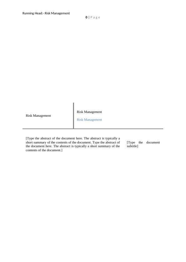 Risk Management  :  Assignment  Sample PDF_1