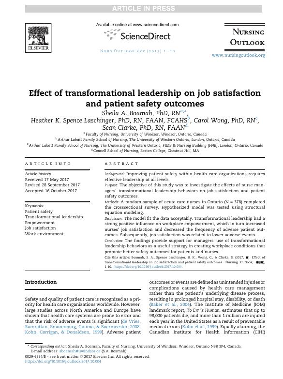 Effect of Transformational Leadership on Job Satisfaction and Patient Safety Outcomes_1