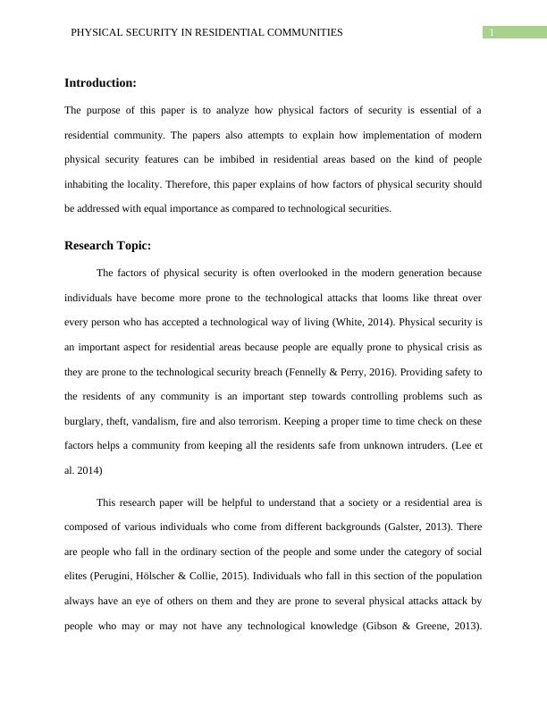 Physical Security in Residential Communities Name of the University Author Note: Physical Factors of Security in Residential Communities_2