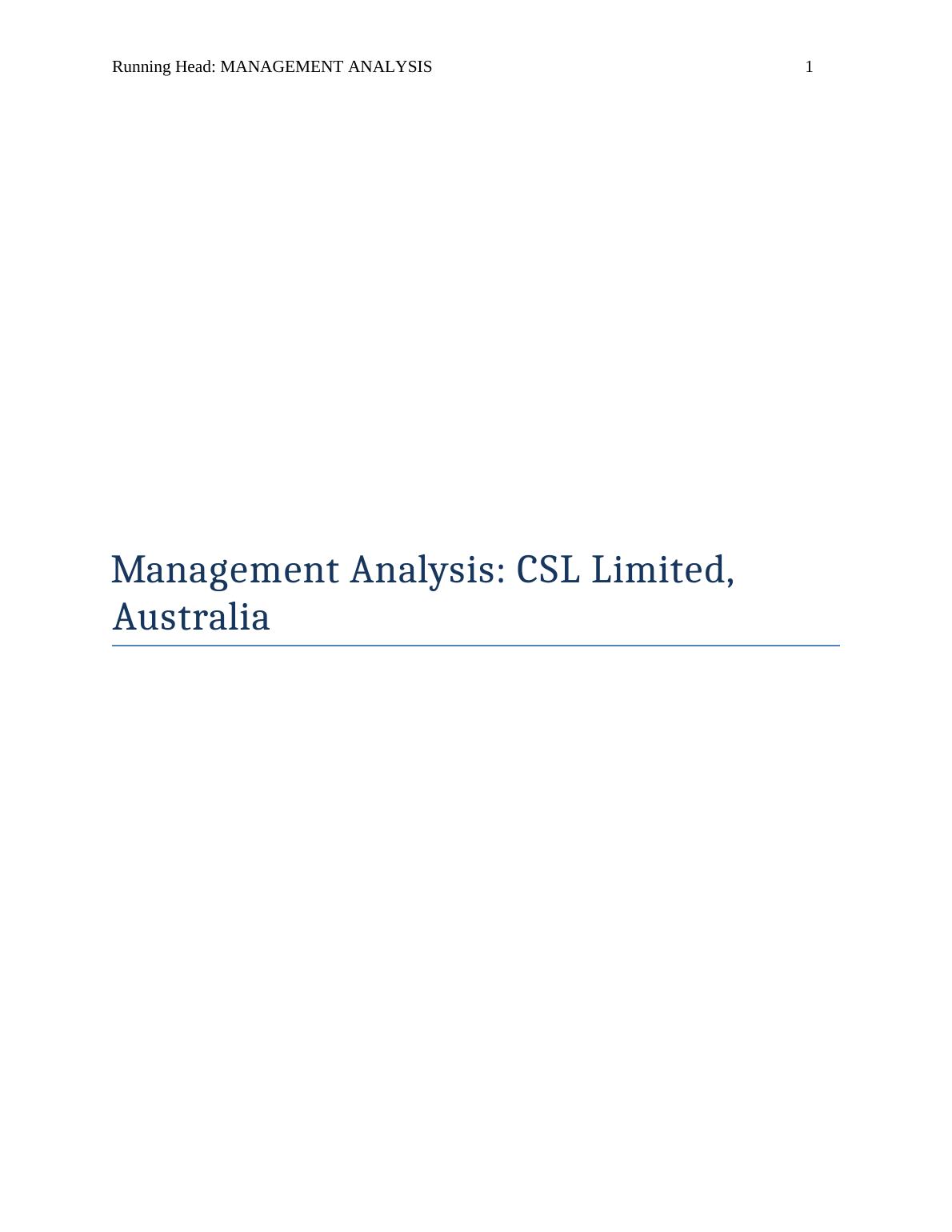 Management Analysis of CSL Limited_1