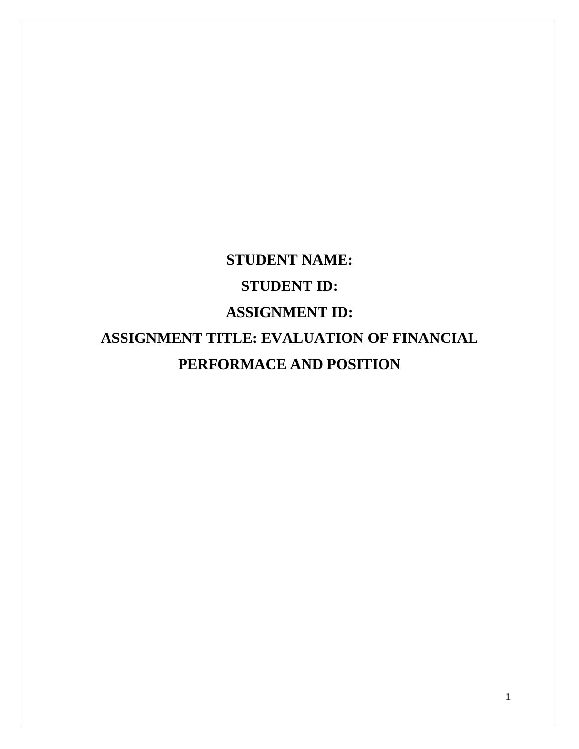 Evaluation of Financial Performance | Assignment_1