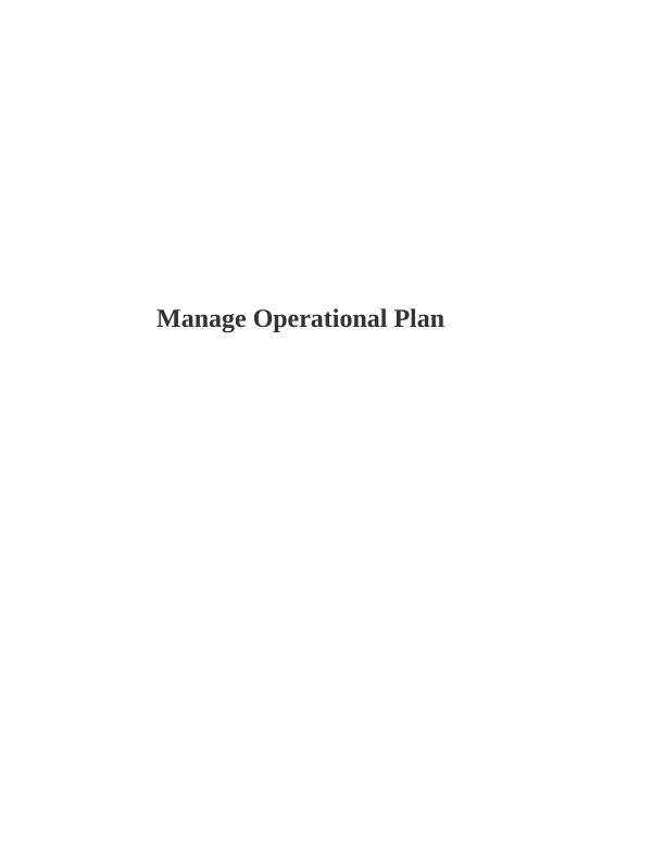 Manage Operational Plan : Sample Assignment_1