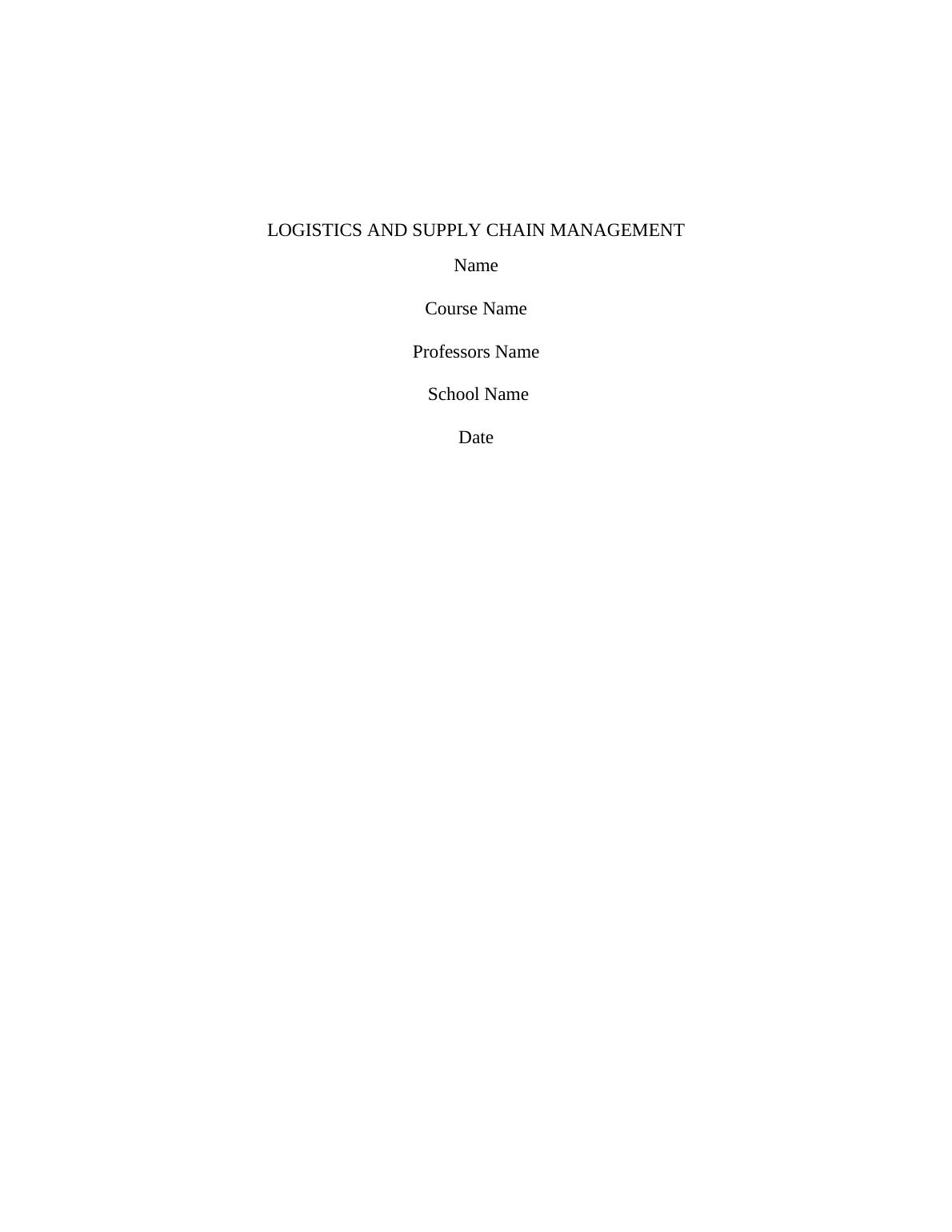 research paper on logistics management