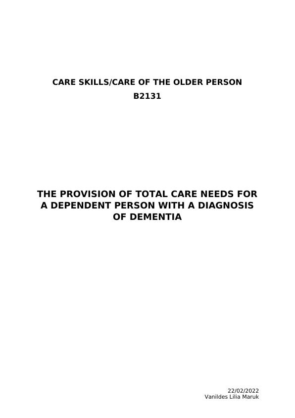 Care Skills of the Older Person With Dementia_1