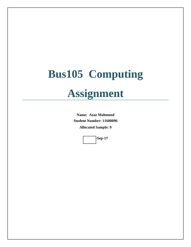 Bus105 Computing | Assignment_1