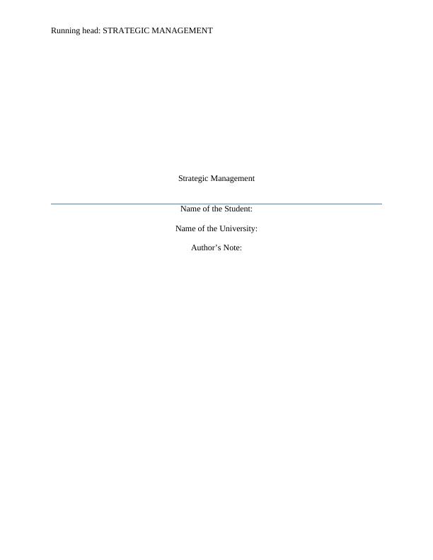 Strategic Management - Report On Woolworths_1