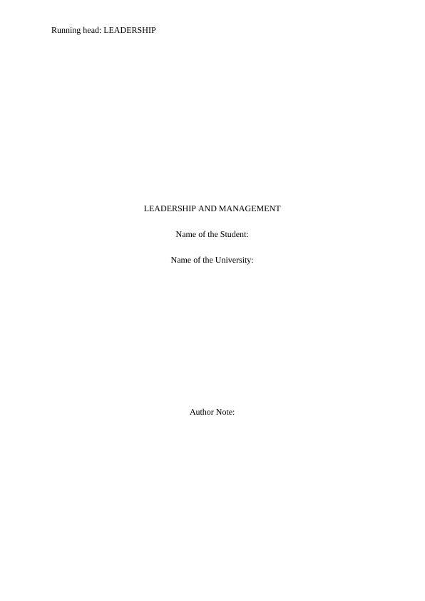 Assignment  |  Leadership And Management_1