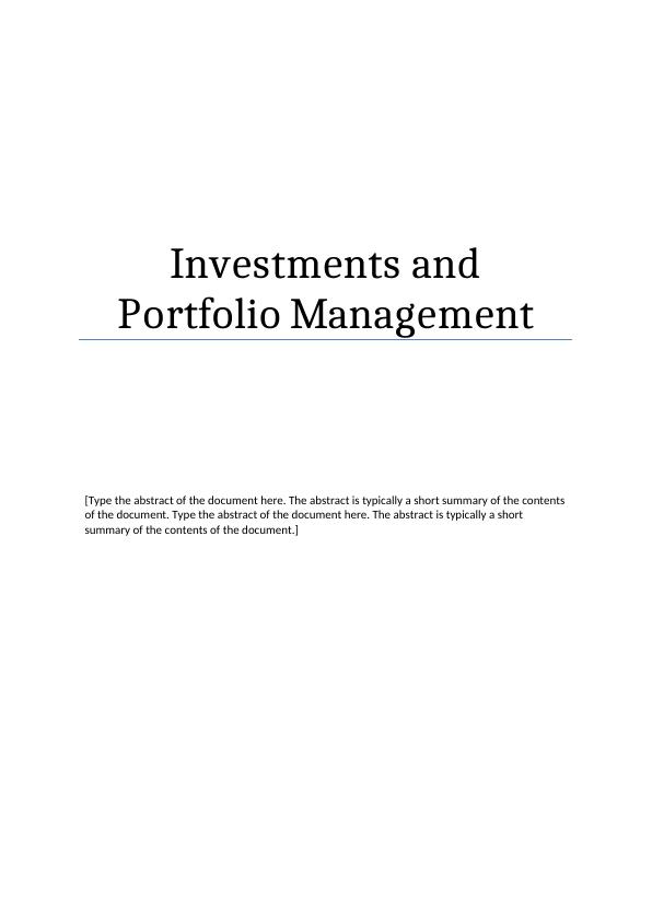 Investments and Portfolio Management | Assignment_1