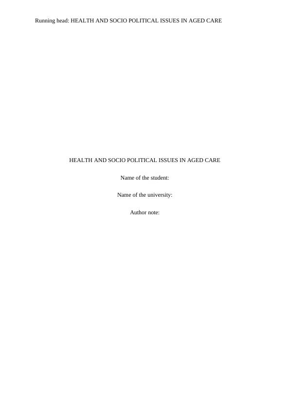 Health and Socio Political Issues in Aged Care_1