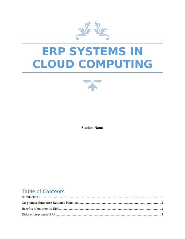 Introduction Enterprise Resourci'on, Risks of Cloud ERP Systems_1