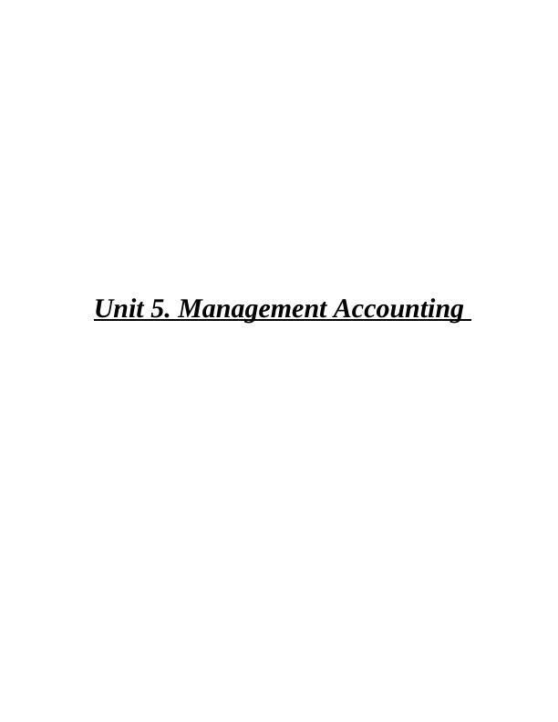 Management Accounting | R L Maynard Ltd Co | Assignment_1