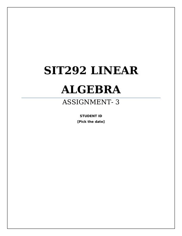 SIT292: Linear Algebra | Assignment_1