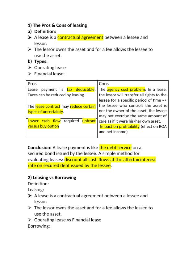 Pros & Cons of leasing