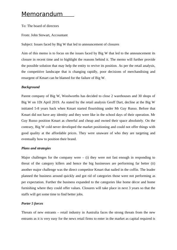 Issues Faced by Big W Announcement of Closures