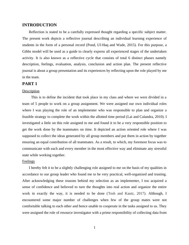 Reflective Journal on Individual Learning Experience of Student_3
