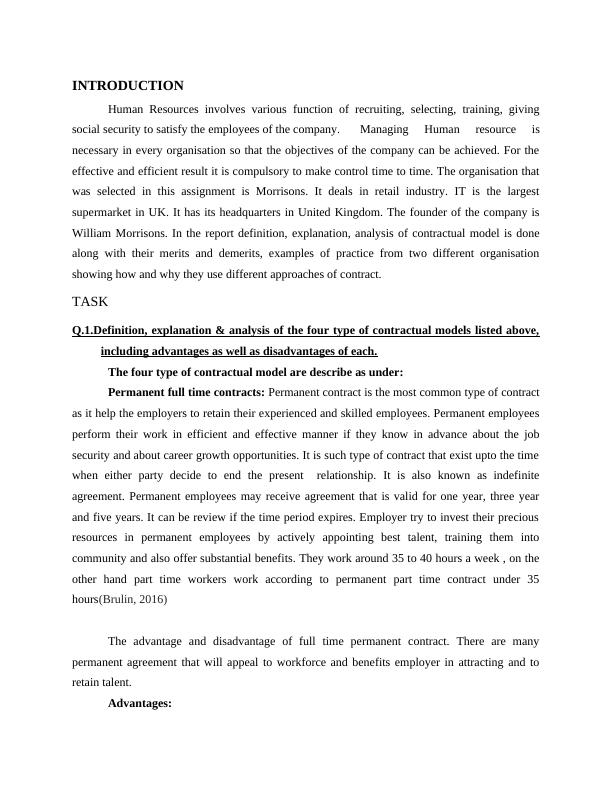 Managing Human Resource: Types of Contractual Models and Examples