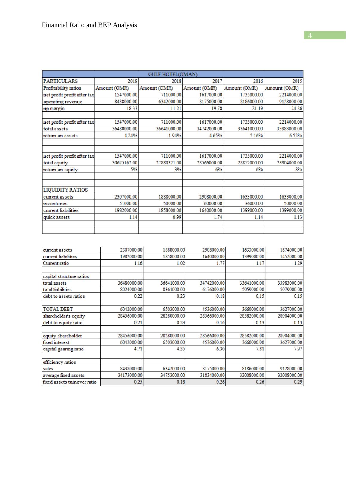 Financial Ratio and BEP Analysis Report