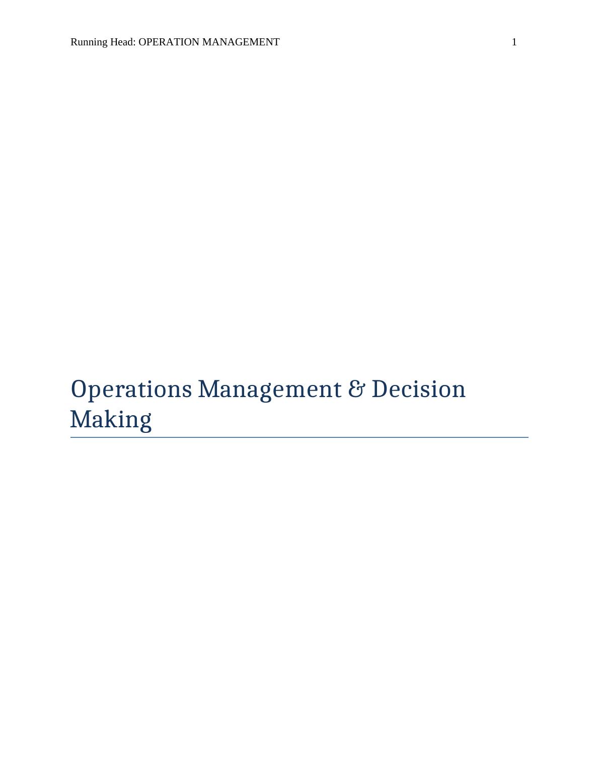 Operations Management & Decision Making