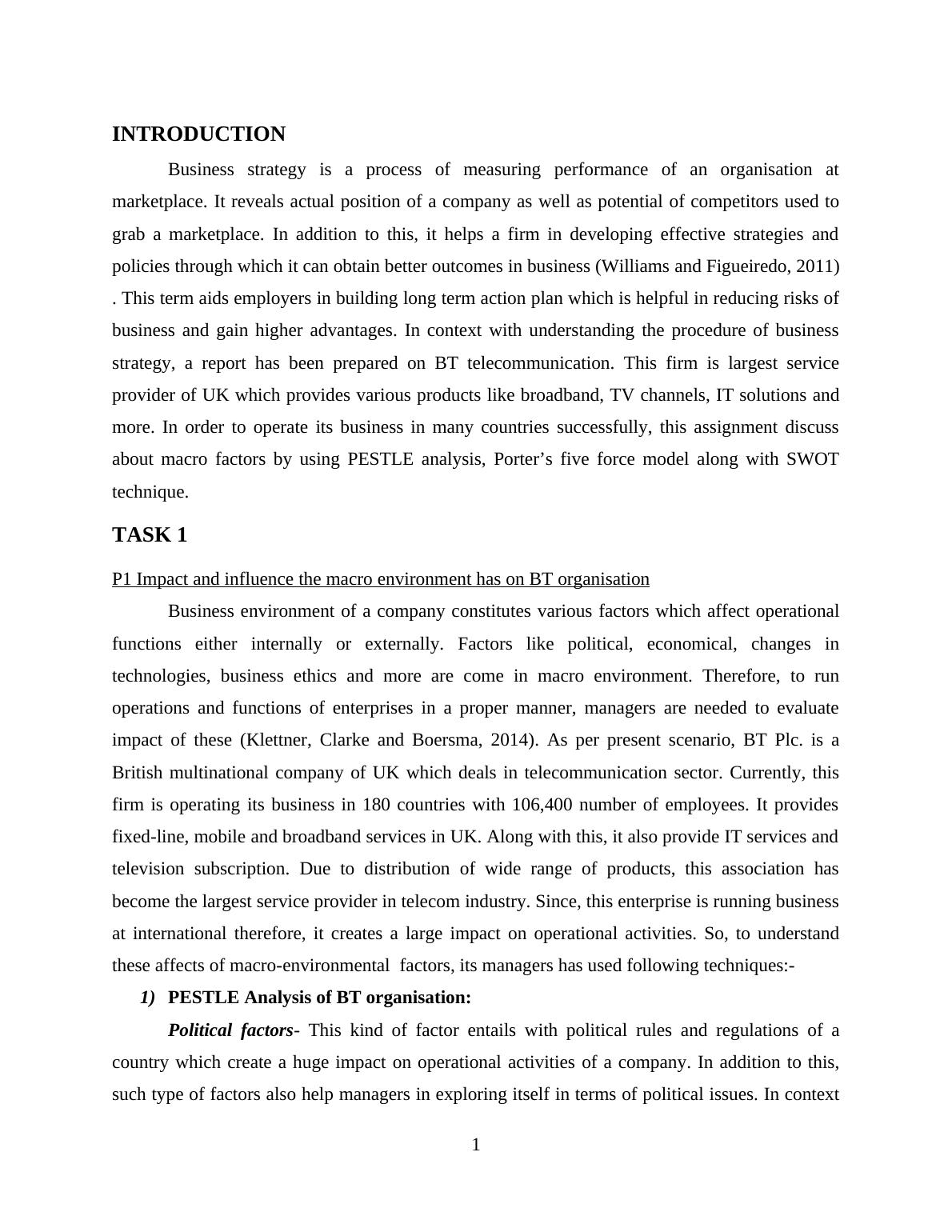 Business Strategy on BT Assignment