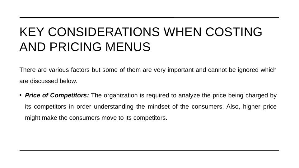 Menu Development, Planning and Design