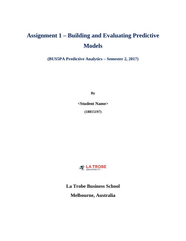 BUS5PA - Predictive Analytics- Assignment_1
