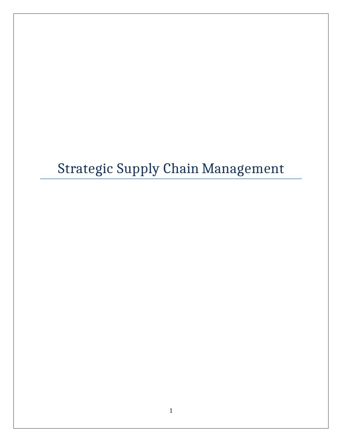 strategic supply chain management assignment