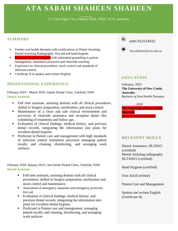 Professional Resume The University of New Castle, Australia_1