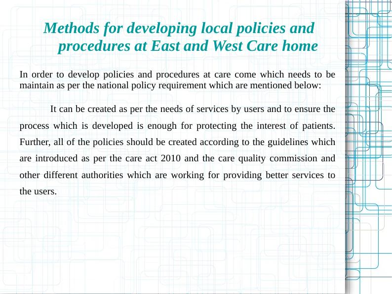 Implementation of Policies, Legislation, and Regulations in East and West Care Home_4